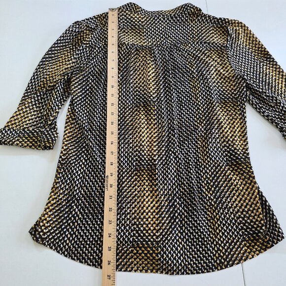Cocomo Tunic Top Womens M Yellow Black White Henley 3/4 Roll Tab Sleeves Pintuck - Picture 6 of 14